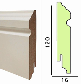 Плинтус МДФ TeckWood 120х16х2150 мм. Белый фигурный, 1 м.п.